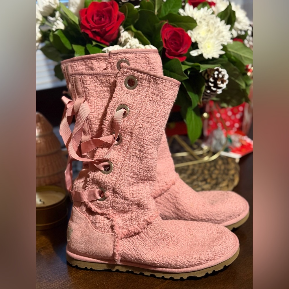 Pink UGG Textured Lace-Up Boots